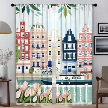 Современные шторы для гостиной, 2 шт., затемняющие шторы, перегородки, шторы для кухни, украшения на Хэллоуин для камеры W50xH70cmx2pcs-CL