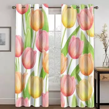 Современные шторы с тюльпанами для гостиной, жалюзи, окон, балкона, дверного проема, занавески для зала, элегантные длинные шторы, День матери 50W160H(CM)x2Panel&Hook