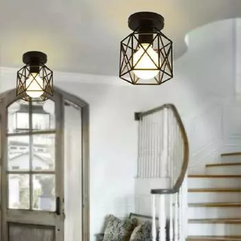 Современные скандинавские черные кованые потолочные светильники E27 для кухни, гостиной, спальни, кабинета, балкона, ресторана, кафе, отеля чёрный