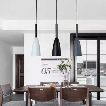 Современные скандинавские подвесные светильники Простые лампы Многоцветные минималистичные подвесные светильники Лампочка Эдисона E27 для кухни, столовой, спальни No light bulb светло-серый