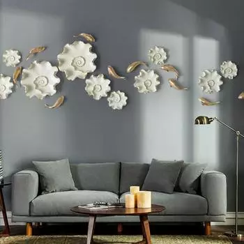 Современные смоляные листья лотоса настенные украшения кои поделки эстетика дома гостиная ТВ фон 3D настенная наклейка арт декор