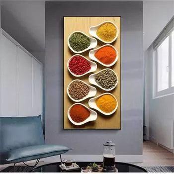 Современные специи и ложка на столе, картины на холсте, кухонное искусство, тематический настенный художественный плакат, декор, концепция еды, ретро холст, художественные картинки, фон Куадрос 20x40cm