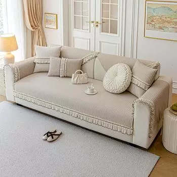 Современные стеганые чехлы для диванов с кружевной отделкой, совместимые с различными типами диванов (Кресло, диванчик, 3-местный, 4-местный секционный 70*70cm синий