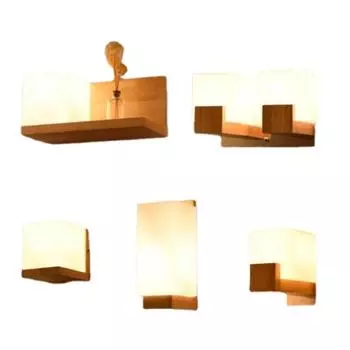 Современные светодиодные деревянные настенные светильники, скандинавские матовые стеклянные деревянные светильники, бра, коридор, спальня отеля Aisel, минималистский коридор из цельного дерева