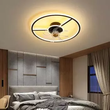 Современные светодиодные потолочные светильники с вентиляторами, черно-золотые круглые лампы с вентилятором для спальни, гостиной, столовой, кабинета, домашнего внутреннего ежедневного освещения Brightness Dimmable