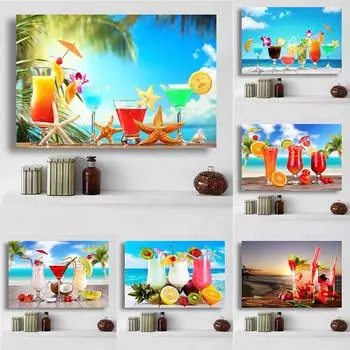Современные свежие соки и коктейли, холст, картина, летнее море, пляж, настенные изображения, постеры и принты для декора гостиной, Cuadros 21cm30cm NoFrame