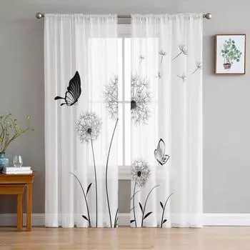 Современные тюлевые шторы с узором одуванчика для гостиной, спальни, дома, кухни, окна, прозрачные шторы 135W x 114H(cm)