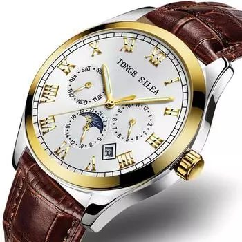 Современные водонепроницаемые светящиеся часы с календарем из натуральной кожи, модные повседневные оригинальные механические часы