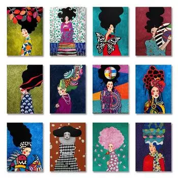 Современные женщины красочные цветы волосы девушки стены книги по искусству холст картины плакат на скандинавскую тему винтажные настенные панно для гостиной 21cm30cm No Frame