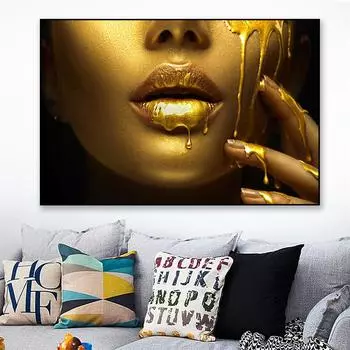 Современные женские губы, золотой капельный постер, мотивационный холст, картина, предприниматель, деньги, губы, настенные художественные принты, украшение для дома и комнаты 21x30cm No Frame