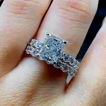 Современные женские кольца с прямоугольным/круглым фианитом женское кольцо для свадебной церемонии и вечеринки серебряного цвета роскошные ювелирные изделия 6