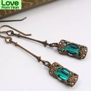 Современные женские серьги, винтажные синие / зеленые циркониевые стразы, висячие серьги для женщин, ювелирные аксессуары, подарок в стиле бохо зелёный