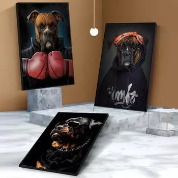 Современные животные, бокс, собака, солнцезащитные очки, постеры с собаками, принты, картины на холсте, настенные художественные картины для гостиной, украшения дома, подарки 21x30cm No Framed
