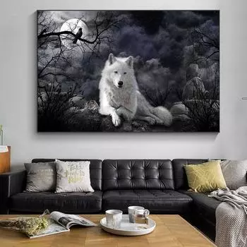 Современные животные черно-белые плакаты с волком и принты для гостиной, украшения стен, живопись, холст, настенное искусство для домашнего декора Quadro 21x30cm No Framed