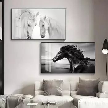 Современные животные черно-белые проходы уникальные галоп лошади холст картины постеры и принты настенная художественная картина домашний декор без рамки 20cm40cm NoFrame