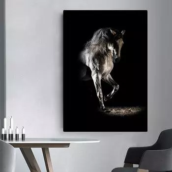 Современные животные Холст Картина Черная лошадь Плакаты и принты Настенные художественные картины для гостиной Домашнее настенное художественное украшение Куадрос 21x30 No Frame