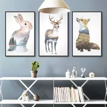 Современные животные и пейзажная живопись кролик постер с лисой домашний принт холст картина картина спальня настенное художественное украшение на заказ 21*30cm