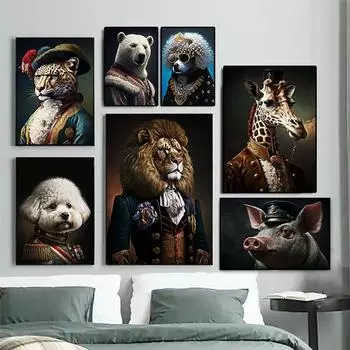 Современные животные Лев Тигр Собака Медведь холст картины постеры и принты настенные художественные картины для гостиной украшения дома 21x30cm No Framed