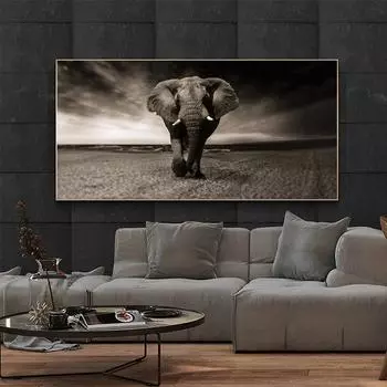 Современные животные, стадо африканских слонов, постеры и принты, настенные художественные картины, холст, картина для декора стен гостиной, без рамки 20*40cm No Frame