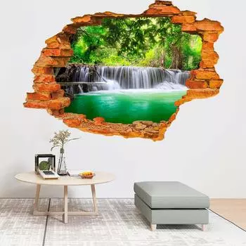 Современный 3D водопад лес поддельный вид из окна стикер на стену самоклеящиеся настенные художественные наклейки украшение дома 57*90cm зелёный