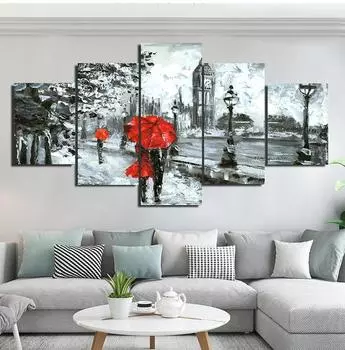 Современный абстракционизм пара, идущая по улице, постер и печать на холсте, настенная живопись, фотографии растений, комплект из 5 шт., домашний декор 20x35cm*2 20x45cm*2 20x55cm*1