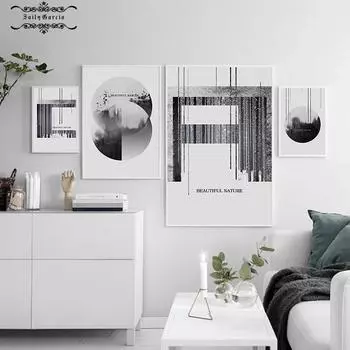 Современный абстрактный черный, белый лесной пейзаж, настенная живопись на холсте, геометрический постер с принтом, картина для гостиной, домашний декор 21*30cm