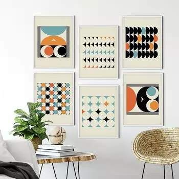Современный абстрактный настенный художественный принт середины века, ретро геометрический постер, синий, оранжевый, черный, холст, картина, скандинавский домашний декор, безрамный 21cm30cm NoFrame