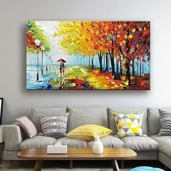 Современный абстрактный пейзаж маслом текстурированная мастихином холст искусство ручная работа настенный декор для гостиной 20x40cm No Frame