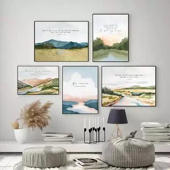 Современный абстрактный пейзаж с изображением Священного Писания, настенное искусство, христианская картина на холсте, плакаты на скандинавскую тему, печатные изображения для декора гостиной A4 21x30cm no frame белый