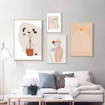 Современный абстрактный пейзаж середины века, настенный художественный постер для девочек, бохо, художественный принт, терракотовые настенные панно для гостиной, домашний декор 21cm30cm NoFrame