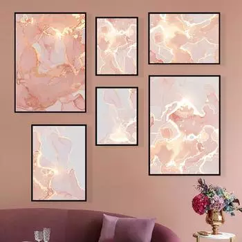 Современный абстрактный розовый золотой мрамор холст плакат настенная живопись скандинавская текстура принт настенные панно для гостиной домашний декор 21cm30cm NoFrame