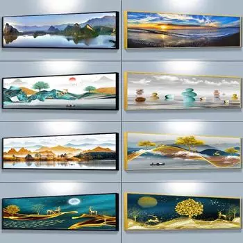 Современный абстрактный золотой олень пляжный закат пейзаж плакат настенная художественная картина в скандинавском стиле домашний декор для гостиной 20x60cm