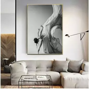 Современный балет, танцующая девушка, холст, картина, постер и принт, рисунок, настенные черно-белые фотографии для гостиной, спальни, прохода 20x30cm No Frame линкор серый