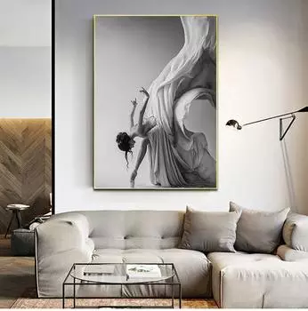 Современный балет, танцующая девушка, холст, картина, постер и принт, рисунок, настенные черно-белые фотографии для гостиной, спальни, прохода 20x30cm