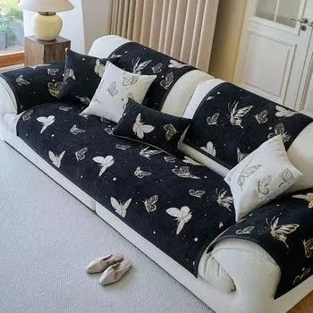 Современный чехол для дивана из шенилла с вышивкой в виде бабочки, подушка для дивана, универсальный коврик для дивана на все времена, противоскользящий чехол для дивана в гостиной 70x70