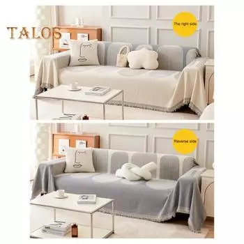 Современный чехол для дивана с геометрическим рисунком и бахромой, мягкая фланель, универсальный чехол для четырех сезонов для домашнего офиса, трехместный диван, чехол для мебели S зелёный