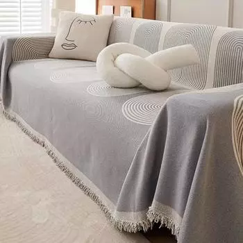 Современный чехол для дивана с геометрическим рисунком и бахромой, мягкая фланель, универсальный чехол для четырех сезонов для домашнего офиса, трехместный диван, чехол для мебели S зелёный