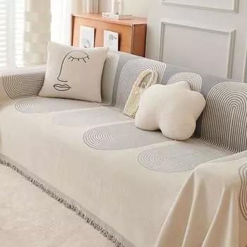 Современный чехол для дивана с геометрическим рисунком и бахромой, мягкая фланель, универсальный чехол для четырех сезонов для домашнего офиса, трехместный диван, чехол для мебели S зелёный