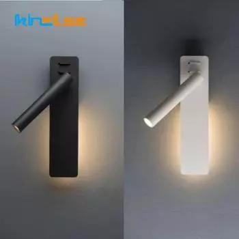 Современный черно-белый светодиодный настенный светильник, вращающийся, прикроватный светильник для спальни, кабинета, чтения, ночного освещения, внутреннего декора с 3 Вт прожектором Warm White (2700-3500K) белый