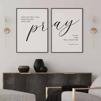 Современный черный Иеремия 29:12 Помолитесь Мне Стих из Библии Священное Писание Церковь Настенная Живопись Холст Картина Плакаты Для Гостиной Домашний Декор 21x30cm No Framed