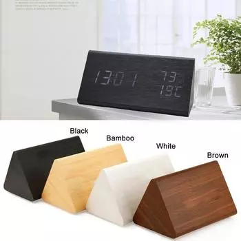 Современный цифровой деревянный светодиодный будильник, звуки управления, комнатный термометр, гигрометр, декор для рабочего стола WHITE