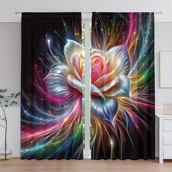 Современный цветочный кристалл космический дизайн 2-х частей шторы панели комплект цифровой печати штанга карман подвесной для гостиной спальни дома 100W130H(CM)&Grommet Top