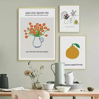 Современный цветочный кухонный настенный художественный подарок, кухонный декор, холст, рисунок линии, кухонные принты, пищевой цветочный принт, принт для столовой 21cm30cm NoFrame