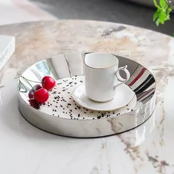 Современный декоративный круглый металлический кожаный поднос, украшения, легкая роскошная модель, дом, кофейня, клуб, простое мягкое украшение