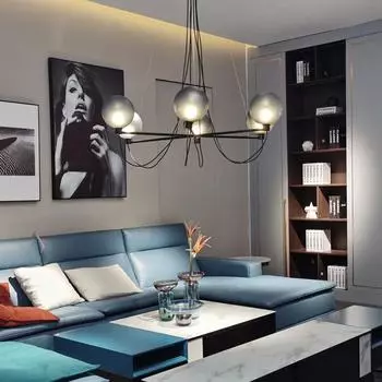 Современный декоративный люстра Декор ГостинаяСтеклянный шар Люстра Подвесной светильник Ветка warm white чёрный