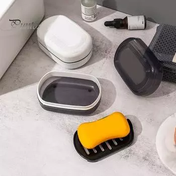 Современный держатель для мыла из толстого материала с крышкой, двухслойный контейнер для мыла, органайзер для ванной комнаты чёрный