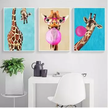 Современный домашний декор, милые картины с жирафами, настенное искусство, холст, живопись, постеры и принты, настенные панно для украшения гостиной, без рамки 21*30cm