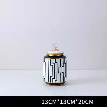 Современный домашний контейнер для хранения с крышкой, настольный контейнер для хранения, черно-белая геометрическая керамическая банка, пищевой контейнер