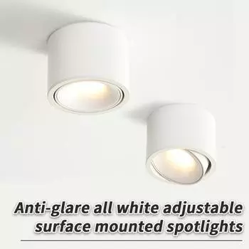 Современный домашний потолочный светильник мощностью 7 Вт для поверхностного монтажа, теплый свет 3000 К, круговой ультратонкий точечный светильник с регулируемым углом чёрный/белый