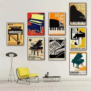 Современный джазовый фестиваль, музыкальный фестиваль, плакат, простой стиль, красочные картины для фортепиано, холст, печать, плакаты, настенный художественный декор для бара 21x30cm No Frame